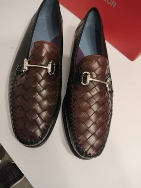 Robert Zur Brown Woven Leather Bit Slip-Ons 14 W
